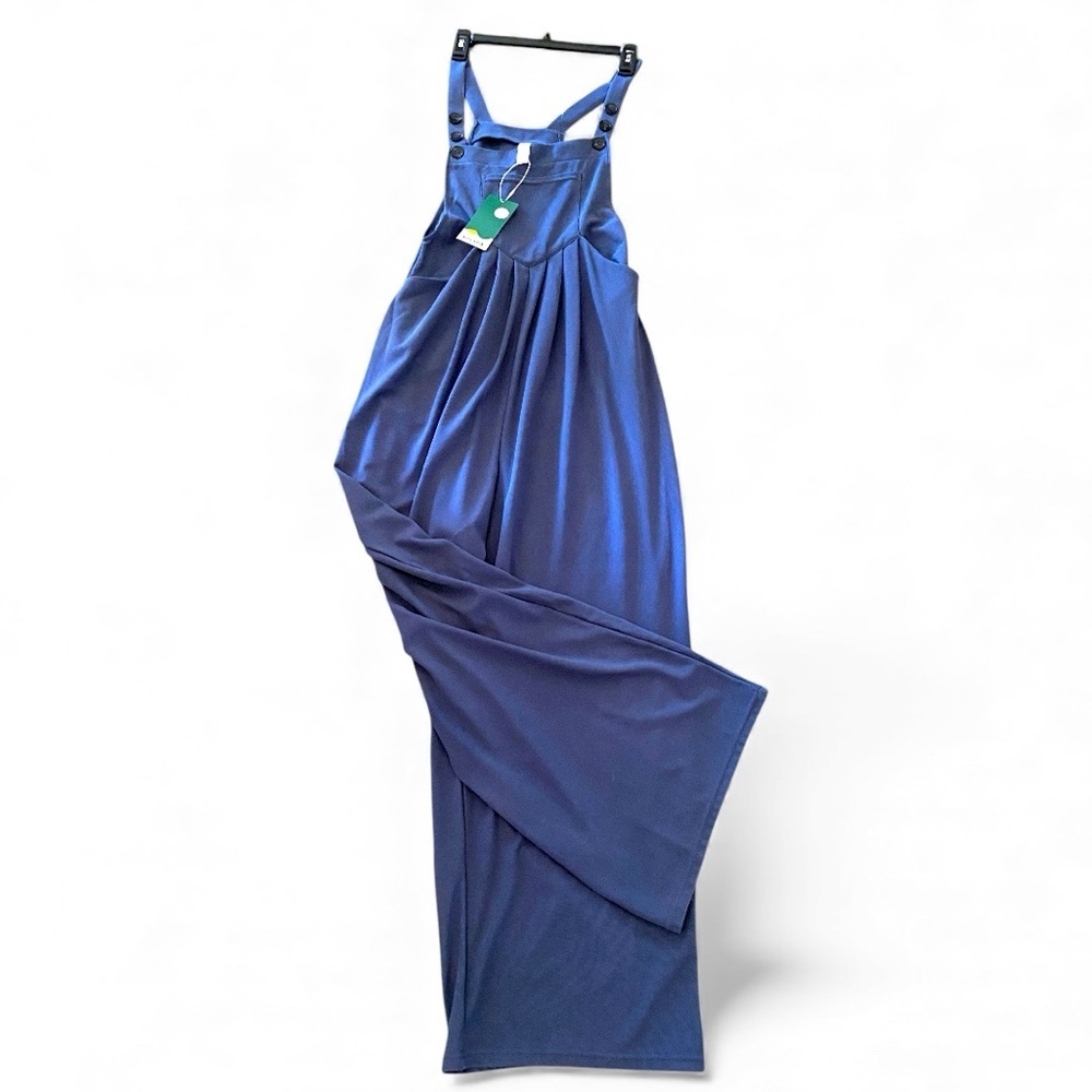 HALARA Waffle Jumpsuit Coveralls Stylish Blue Wide-Legs Multiple Pockets Casual - Picture 5 of 16
